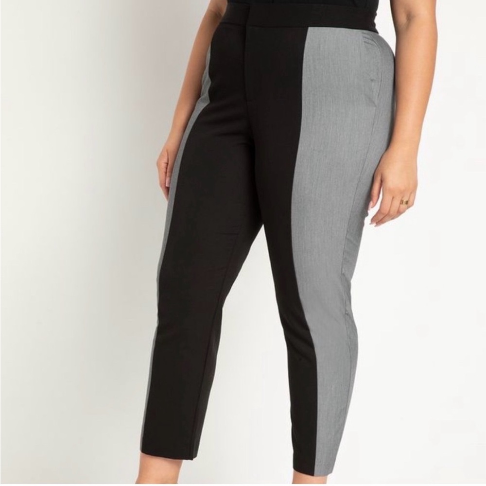 Eloquii Two Tone Colorblock Black Gray Ankle Pants Career Tapered Plus Size 22 - Picture 3 of 7